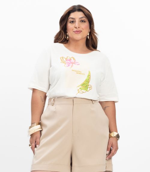 Camiseta Feminina Plus Size Secret Glam Bege