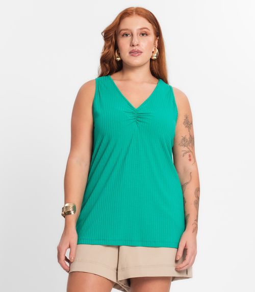 Regata Plus Size Em Ribana Canelada Secret Glam Verde