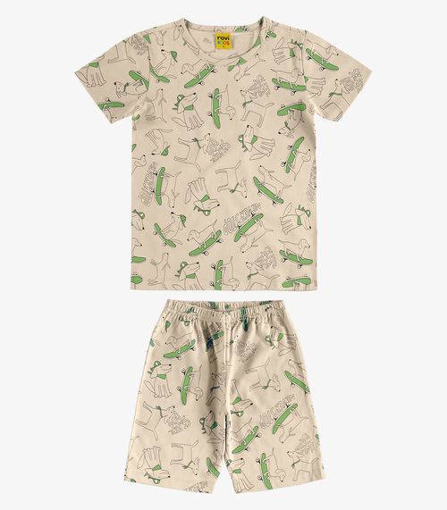 Pijama Meia Malha Rovi Kids Bege