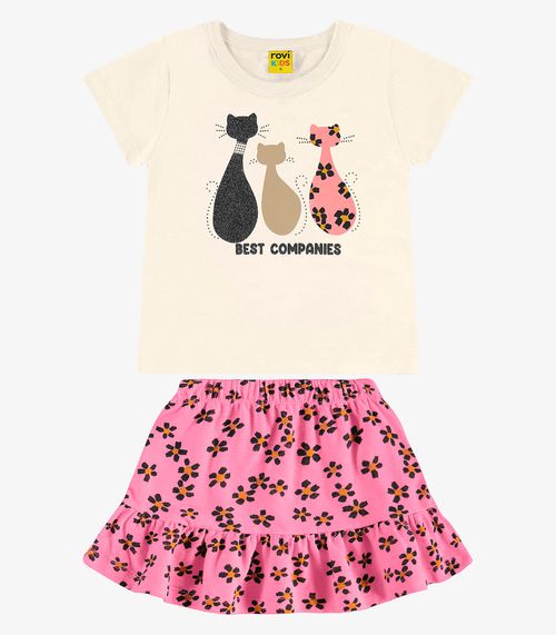 Conjunto Blusa com Saia infantil Rovi Kids Bege