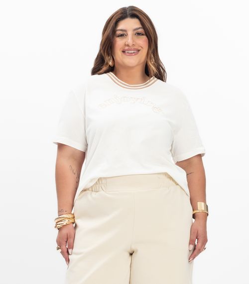 Blusa Manga Curta Feminina Plus Size Secret Glam Bege