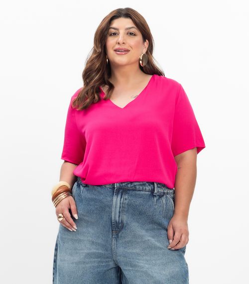 Blusa Manga Curta Feminina Plus Size Secret Glam Rosa