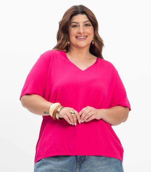 Blusa Manga Curta Feminina Plus Size Secret Glam Rosa