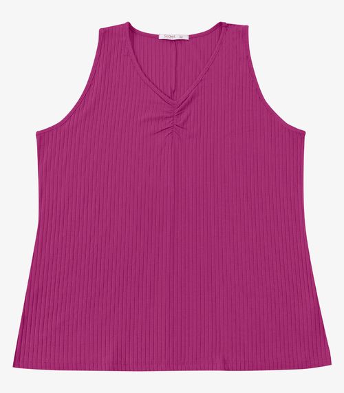 Regata Plus Size Em Ribana Canelada Secret Glam Roxo