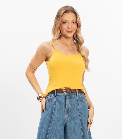 Blusa de Alça Feminina Viscotorcion Básica Rovitex Amarelo