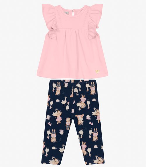 Conjunto Infantil Bata com Legging Trick Nick Rosa