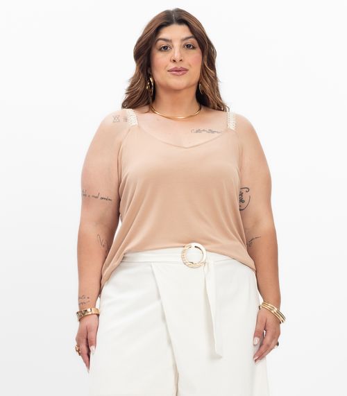 Blusa de Alça Feminina Plus Size Secret Glam Marrom