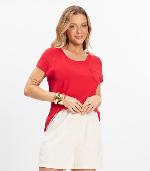Blusa Feminina Viscotorcion Com Bolso Rovitex Vermelho