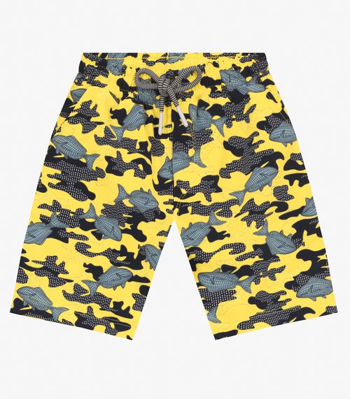 Bermuda Infantil Estampa De Peixes Trick Nick Amarelo
