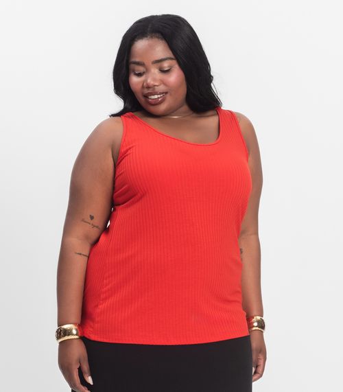 Regata Plus Size Em Ribana Canelada Secret Glam Laranja