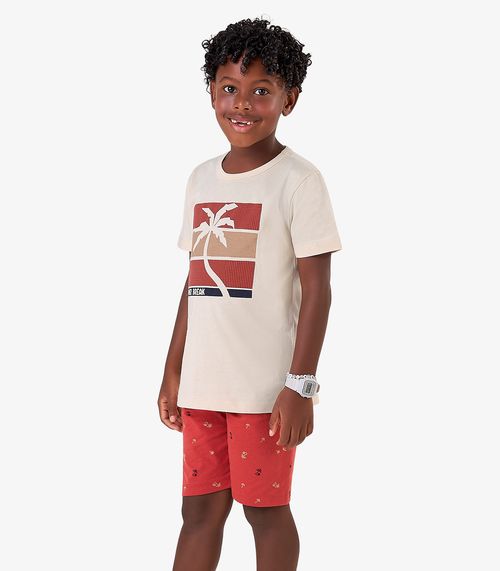 Conjunto Camiseta com Bermuda Meia Malha Rovi Kids Bege