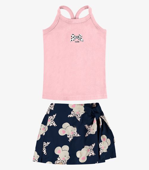 Conjunto Regata com Shorts Saia Rovi Kids Rosa
