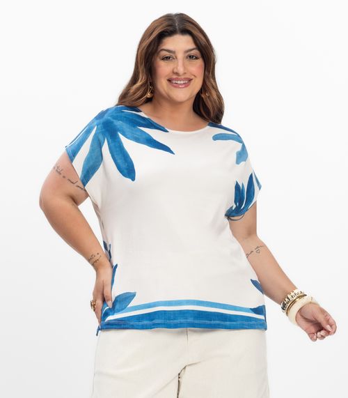Blusa Manga Curta Feminina Plus Size Secret Glam Azul