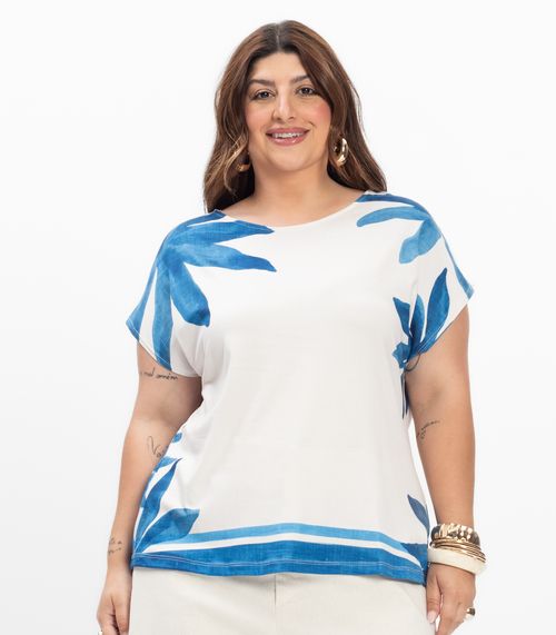 Blusa Manga Curta Feminina Plus Size Secret Glam Azul