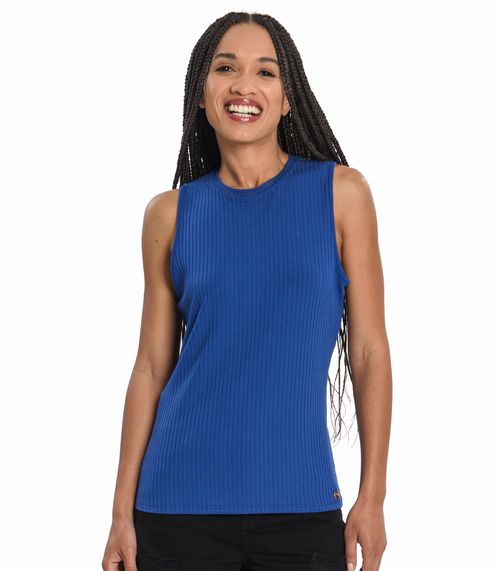 Regata Feminina Ribana Canelada Rovitex Azul