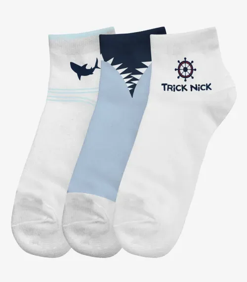 Kit 3 Pares De Meia Cano Curto Infantil Trick Nick Branco