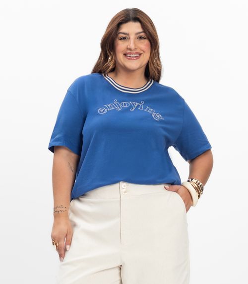 Blusa Manga Curta Feminina Plus Size Secret Glam Azul