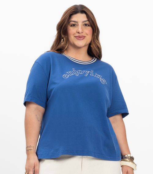 Blusa Manga Curta Feminina Plus Size Secret Glam Azul