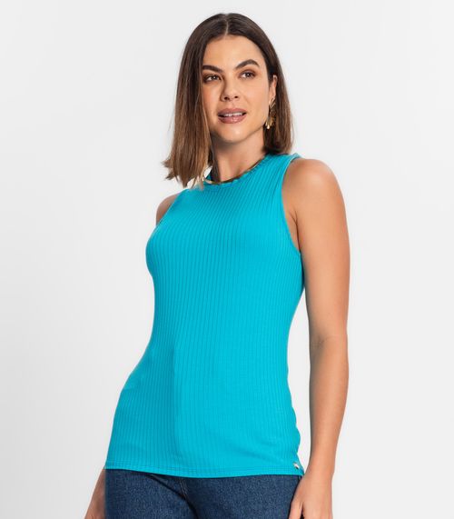 Regata Feminina Ribana Canelada Rovitex Azul