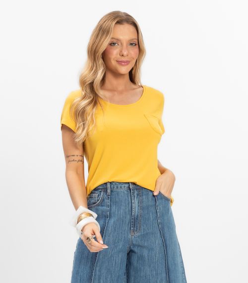 Blusa Feminina Viscotorcion Com Bolso Rovitex Amarelo
