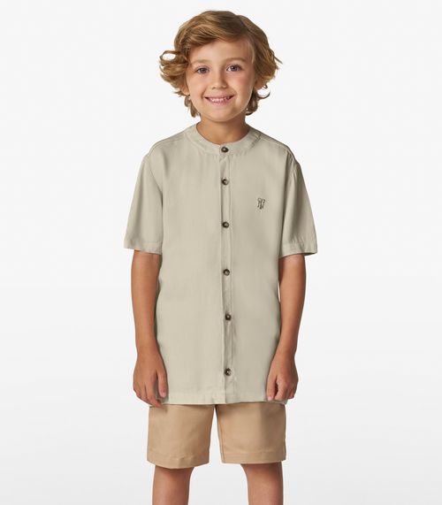 Camisa Menino em Viscose Sarjada Trick Nick Bege