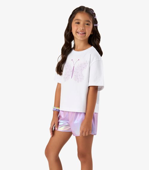 Conjunto Blusa com Shorts Cotton e Malha Rovi Kids Branco