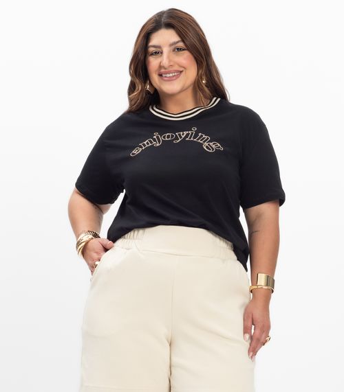 Blusa Manga Curta Feminina Plus Size Secret Glam Preto