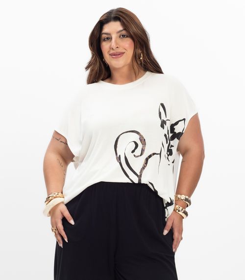 Camiseta Feminina Plus Size Secret Glam Bege