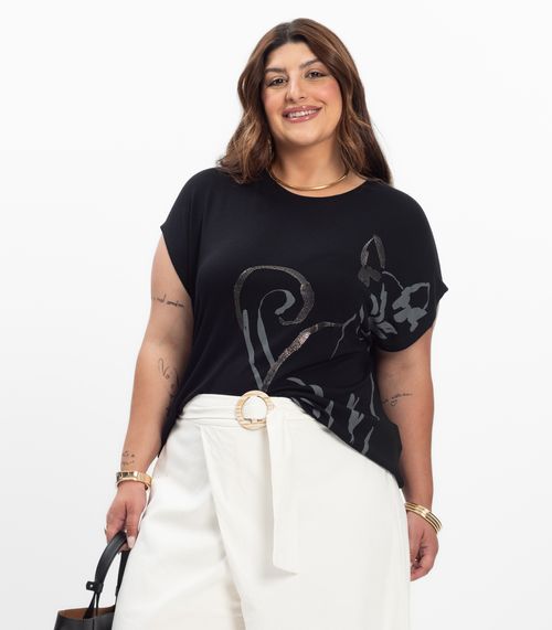 Camiseta Feminina Plus Size Secret Glam Preto