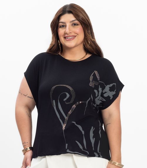 Camiseta Feminina Plus Size Secret Glam Preto