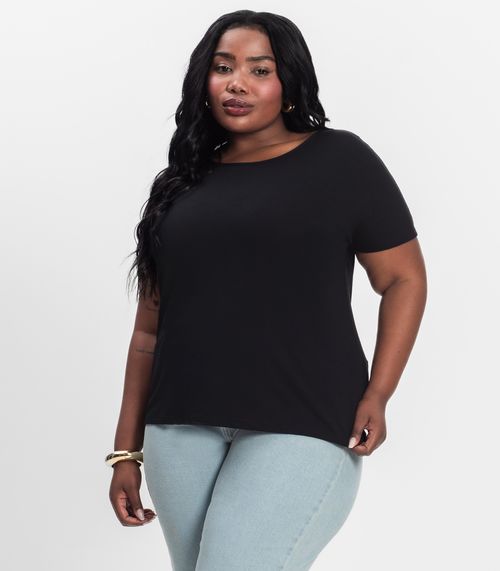 Blusa Manga Curta Feminina Plus Size Secret Glam Preto