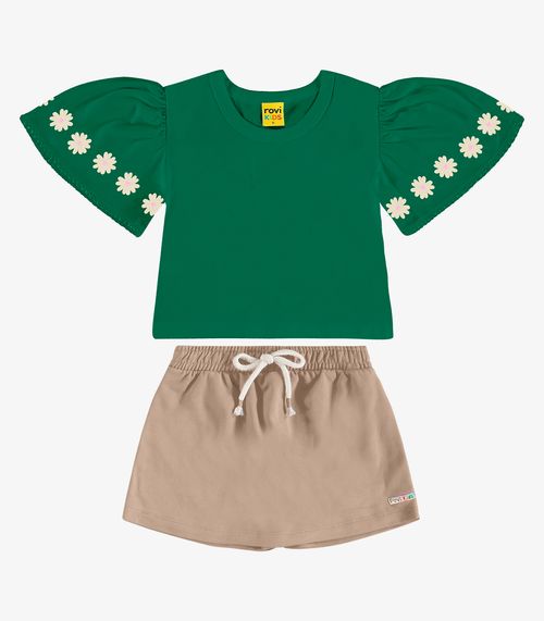 Conjunto com Shorts Saia Meia Malha Rovi Kids Verde