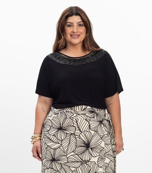 Blusa Manga Morcego Feminina Plus Size Secret Glam Preto