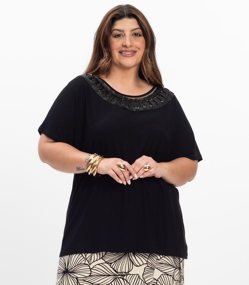 Blusa Manga Morcego Feminina Plus Size Secret Glam Preto