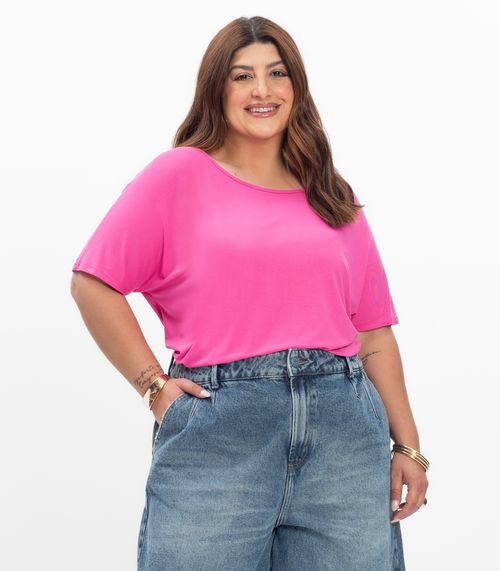 Blusa Manga Curta Feminina Plus Size Secret Glam Rosa