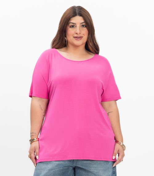 Blusa Manga Curta Feminina Plus Size Secret Glam Rosa