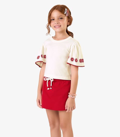 Conjunto com Shorts Saia Meia Malha Rovi Kids Bege