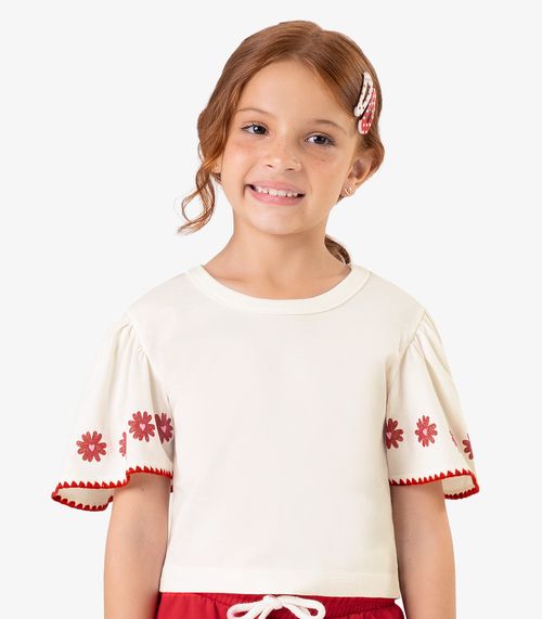 Conjunto com Shorts Saia Meia Malha Rovi Kids Bege