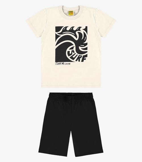 Conjunto Camiseta com Bermuda Meia Malha RoviKids Bege