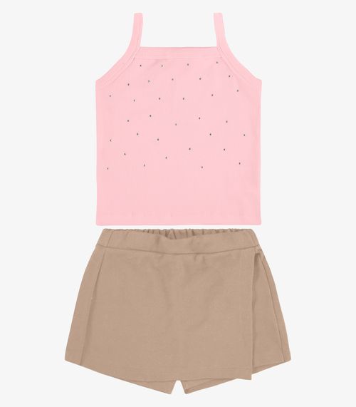 Conjunto Regata com Shorts Saia RoviKids Rosa