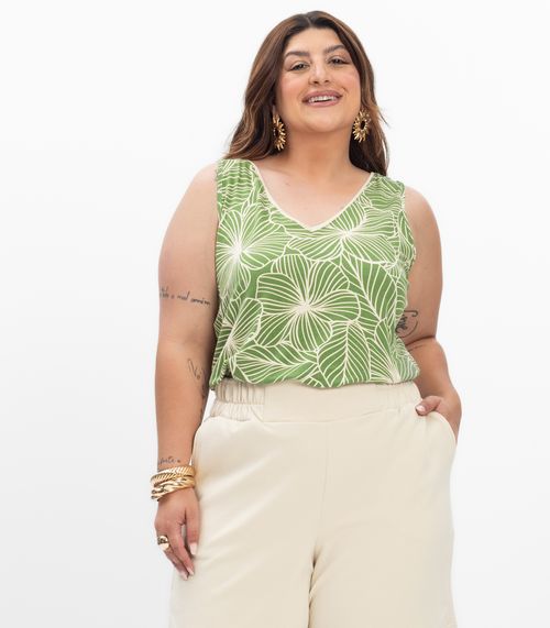 Regata em Viscose Feminina Plus Size Secret Glam Verde