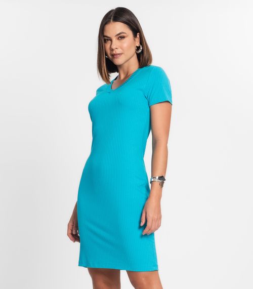 Vestido Feminino Em Ribana Canelada Rovitex Azul