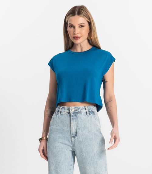 Blusa Básica Feminina Viscotorcion Rovitex Azul