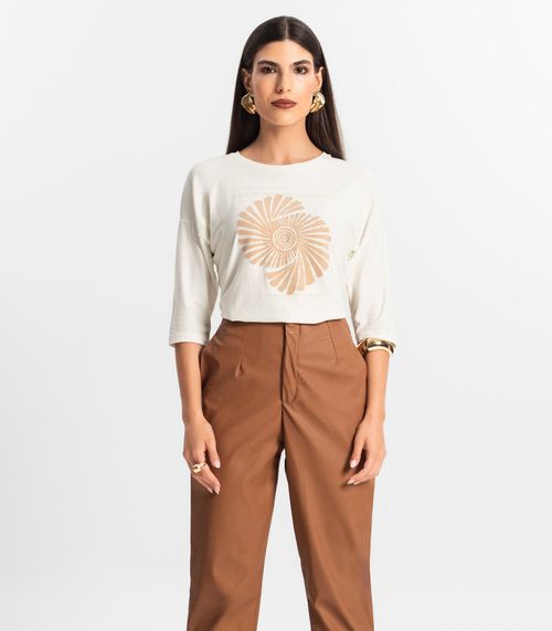 Blusa Feminina Manga 7/8 Viscose Endless Bege