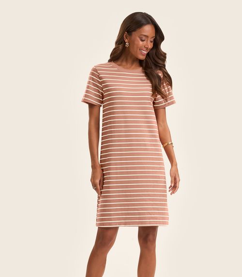 Vestido Feminino Listrado Rovitex Marrom