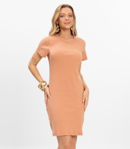 Vestido Acinturado Em Ribana Canelada Rovitex Marrom