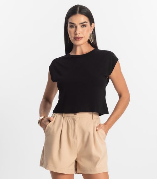 Blusa Básica Feminina Viscotorcion Rovitex Preto