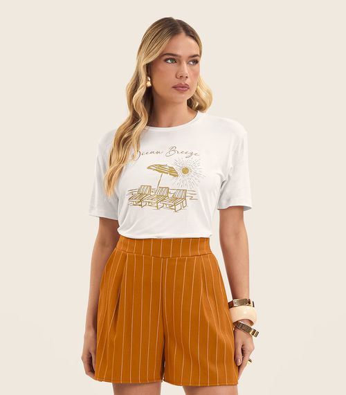 T- Shirt Feminina Manga Curta Endless Bege