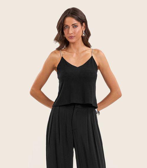 Blusa de Alça Feminina Viscose Creponada Endless Preto