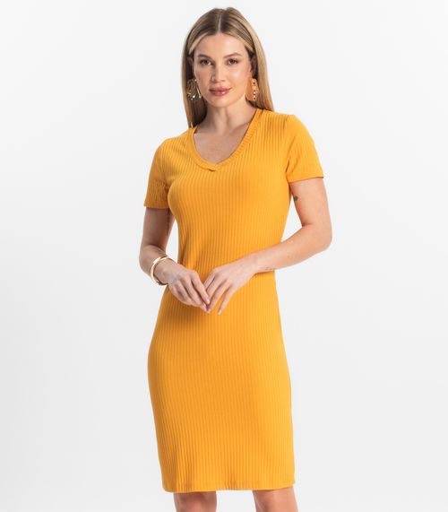 Vestido Feminino Em Ribana Canelada Rovitex Amarelo